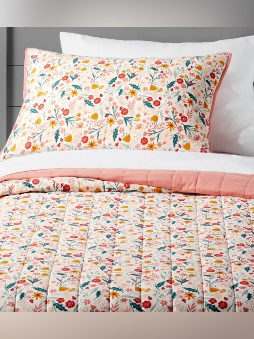 Pillowfort Kids Floral Garden 100% Cotton Quilt Set Full/Queen